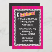 トランポリン誕生日パーティー招待ピンク 招待状 (正面/裏面)