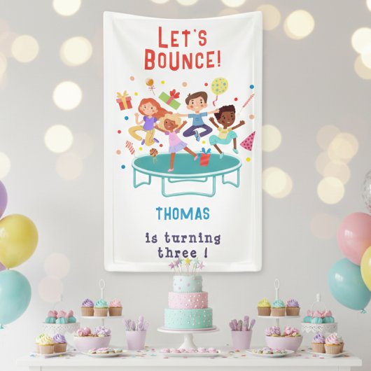 トランポリン跳び跳ね上がりパーク子供の誕生日 横断幕