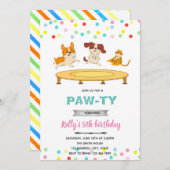 トランポリン飛び跳ね猫犬パーティーテーマ 招待状 (正面/裏面)