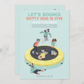 トランポリン5thバースデーパーティーでドッティ・ドッグがバウンス 招待状 (正面/裏面)
