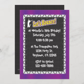 トランポリン·バースデー·パーティーの招待パープル 招待状 (正面/裏面)