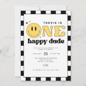 トラヴィスワンハッピードゥデスマイル顔ファースト誕生日 招待状 (正面)