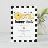 トラヴィスワンハッピードゥデスマイル顔ファースト誕生日 招待状 (スタンド正面)