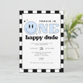 トラヴィスワンハッピードゥデスマイル顔ファースト誕生日 招待状 (スタンド正面)