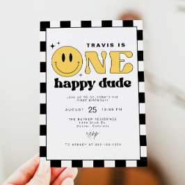 トラヴィスワンハッピードゥデスマイル顔ファースト誕生日 招待状