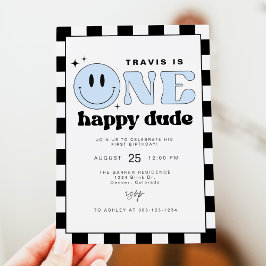 トラヴィスワンハッピードゥデスマイル顔ファースト誕生日 招待状