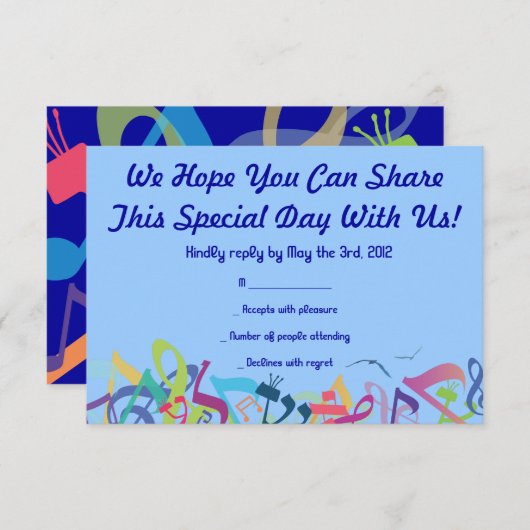 トラーの音こうもりバー（ユダヤ教の）バル・ミツバー返信カード 出欠カード (正面/裏面)