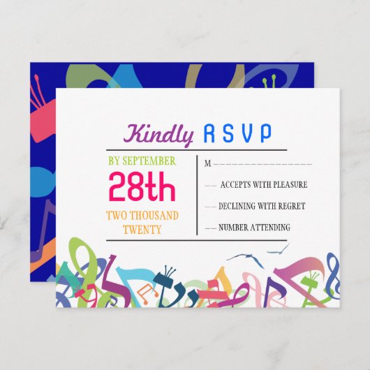 トラーの音こうもりバー（ユダヤ教の）バル・ミツバー返信カード 出欠カード (正面/裏面)