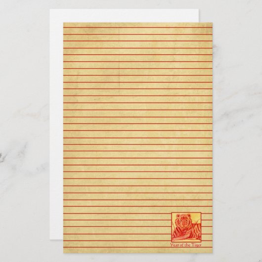 トラ中国のガ野生動物の新年が赤で並ぶ 便箋 (正面/裏面)