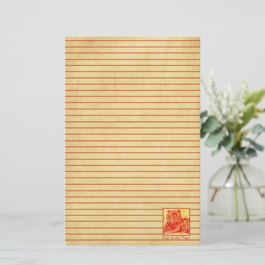 トラ中国のガ野生動物の新年が赤で並ぶ 便箋 (スタンド正面)