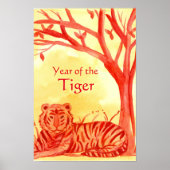 トラ中国のガ野生動物の猫の赤の新年 ポスター (正面)