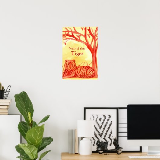 トラ中国のガ野生動物の猫の赤の新年 ポスター (ホームオフィス)
