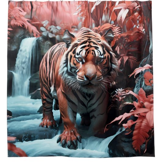 トラ威厳のあるガーバイザウォーターフォールバスルーム シャワーカーテン (正面)