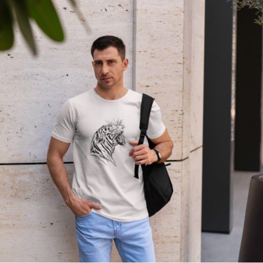 トラ怒グの頭の手描き Tシャツ