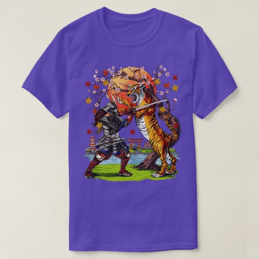 トラ日本のガーサムライ戦士 Tシャツ (デザイン正面)