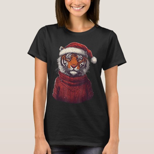 トラ柄のダサ可愛いセーター サンタ帽子 クリスマス Tシャツ (正面)