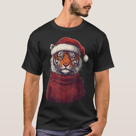 トラ柄のダサ可愛いセーター サンタ帽子 クリスマス Tシャツ (正面)