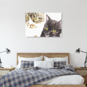 トラ猫とサビ猫の2匹 キャンバスプリント (インサイチュ (寝室))