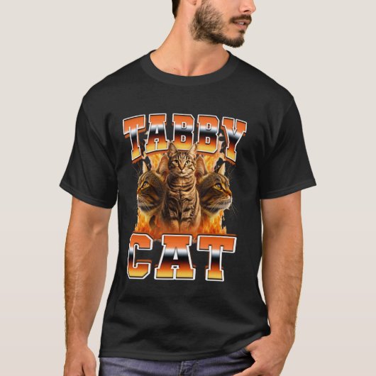 トラ猫 オレンジの猫 炎 90年代ブートレグ風 Tシャツ (正面)