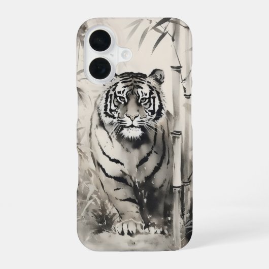 トラ竹墨絵 iPhone 16ケース (裏面)