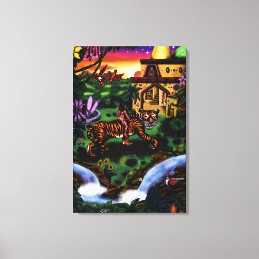 トラ絵画ガージャングル寺院に乗るアートマン キャンバスプリント (正面)