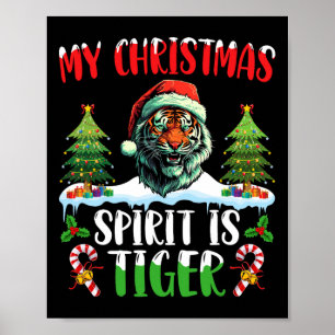 トラ虎のサンタのクリスマス帽子 Xmas 私のクリスマスの精神 ポスター