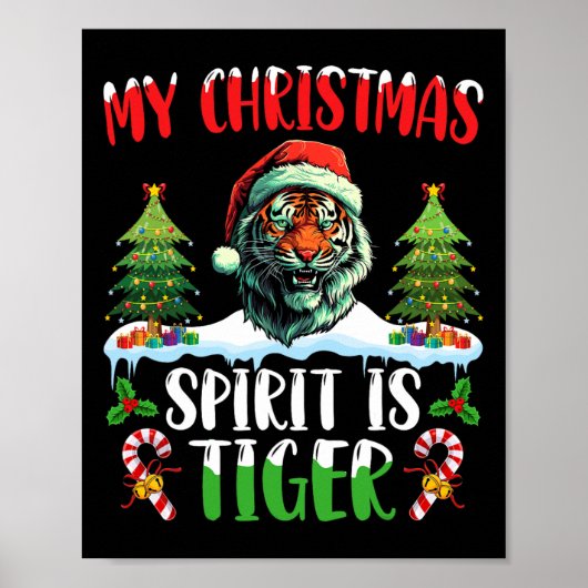 トラ虎のサンタのクリスマス帽子 Xmas 私のクリスマスの精神 ポスター (正面)