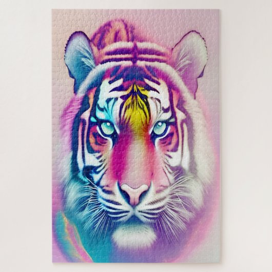 トラ鮮やかカラフル顔はっきりしたモダン野生動物 ジグソーパズル (縦)