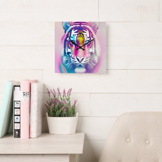 トラ鮮やかカラフル顔はっきりしたモダン野生動物 スクエア壁時計 (読書スペース)