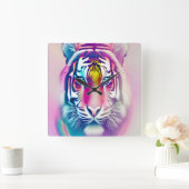 トラ鮮やかカラフル顔はっきりしたモダン野生動物 スクエア壁時計 (ホーム)