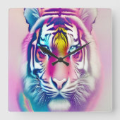 トラ鮮やかカラフル顔はっきりしたモダン野生動物 スクエア壁時計 (正面)