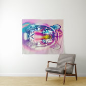 トラ鮮やかカラフル顔はっきりしたモダン野生動物 タペストリー (インサイチュ(横))