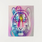 トラ鮮やかカラフル顔はっきりしたモダン野生動物 タペストリー (正面)