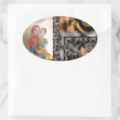 トラ & カップル アート プリント 楕円形シール (バッグ)