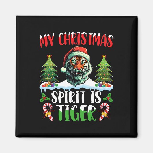 トラ・クリスマス・サンタ帽子・Xmas 私のクリスマスの精神 マグネット (正面)