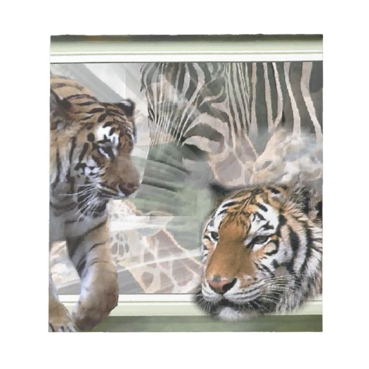 トラ、シマウマ、キリン、原始的なジャングル ノートパッド (正面)