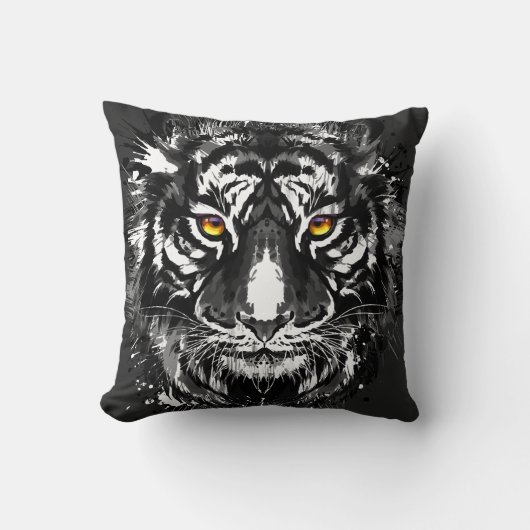 トラ | タイガーカラフルスケッチ | 白黒T クッション (正面)