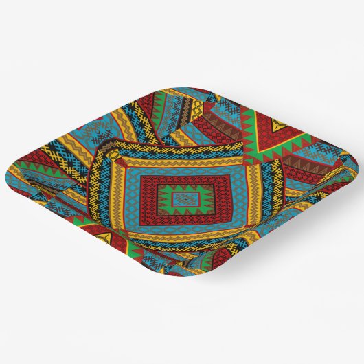 トリアはっきりしたル幾何学模様カラフル民族防法 ペーパープレート (傾斜あり)