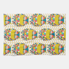 トリアアステカルモダンフクロウイラストレーション キッチンタオル