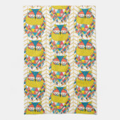 トリアアステカルモダンフクロウイラストレーション キッチンタオル (縦)