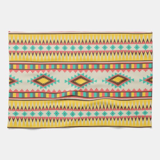 トリアカラフルルアステカ先住民アメリカン・ダイヤモンド キッチンタオル (横)