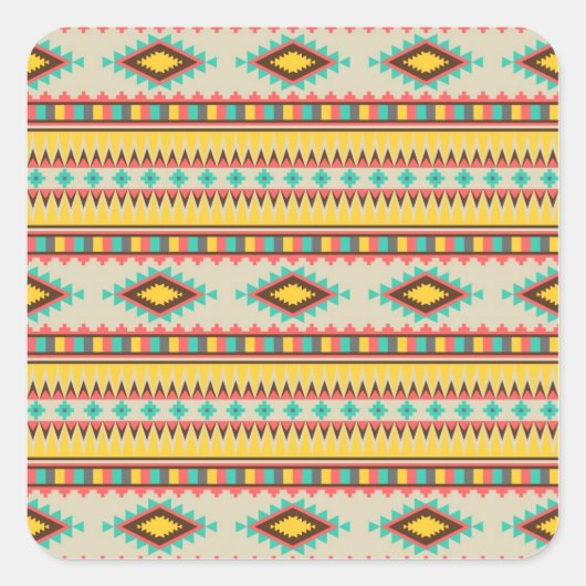 トリアカラフルルアステカ先住民アメリカン・ダイヤモンド スクエアシール (正面)