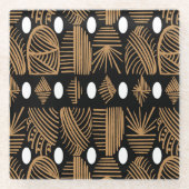 トリアカリブのルの布：黒、白、金ゴールド ガラスコースター (正面)