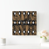 トリアカリブのルの布：黒、白、金ゴールド スクエア壁時計 (ホーム)