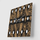 トリアカリブのルの布：黒、白、金ゴールド スクエア壁時計 (傾斜)