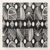 トリアカリブのルの泥の布:黒、白、 ガラスコースター (正面)