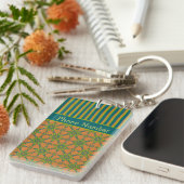 トリアストライプのルサビ、グリーン、ティール(緑がかった色)アクリル系キーチェーン キーホルダー (正面右)