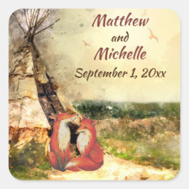 トリアパーソナライズされたル・ティピとキツネ・テペ結婚ーズ スクエアシール