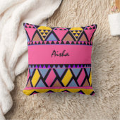 トリアファンキールカラフルピンクと黄色の装飾用クッション クッション (ブランケット)