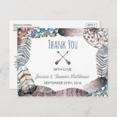 トリアモダンルの羽ボヘミアン結婚の感謝 ポストカード (正面/裏面)